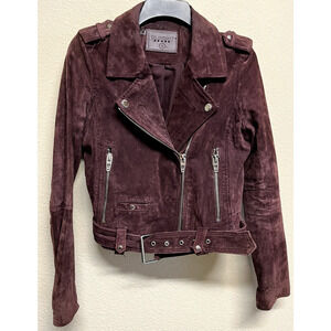 BLANK NYC Suede Leather Belted Biker Moto Jacket Size S Dark Brown